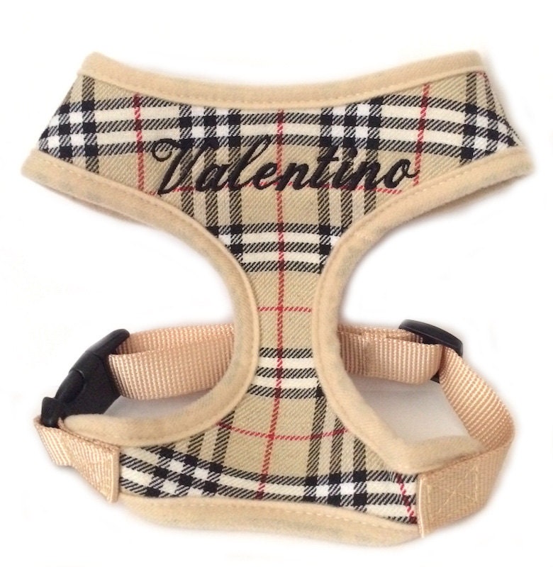 Personalized Plaid Soft Dog Harness with Name Custom