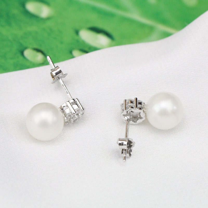 genuine pearl earrings8mm freshwater pearl stud