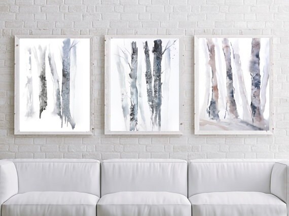 Boom decor forest aquarel print boom art aquarel schilderij Schilderij woonkamer white