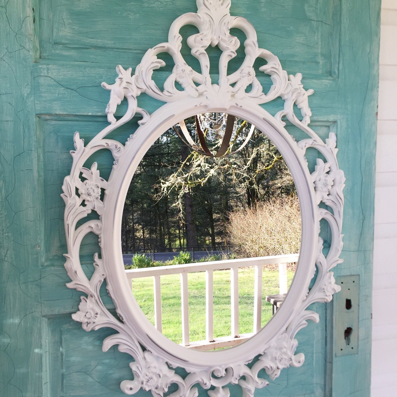 White Ornate Oval Bathroom Mirror Shabby Chic Nursery