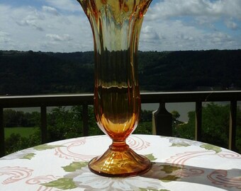 Amber Glass Swung Hankerchief Rim Midcentury Mod 1960's footed 12 inch Vase