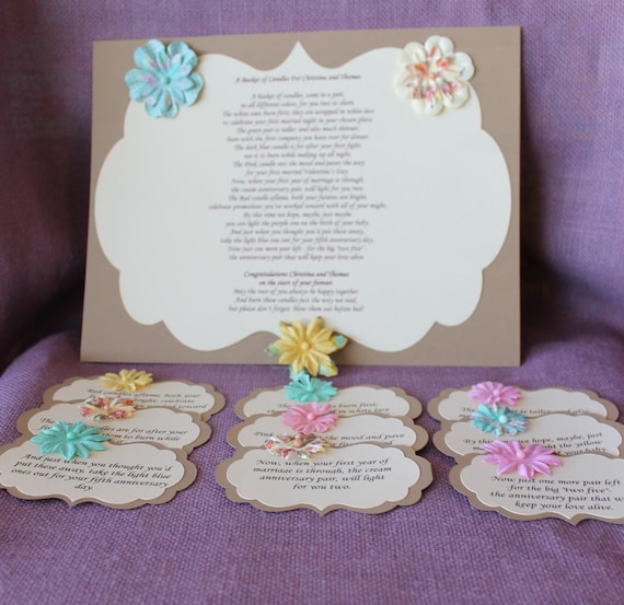 Wedding Shower Candle Poem Tag Set. Bridal candle basket Poem