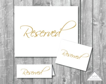 Reserved Signs Collection, Gold Reserved Seating Signs, DIY Wedding Signs, Simple Wedding Sign, Printable Printable PDF, Gold Wedding Sign