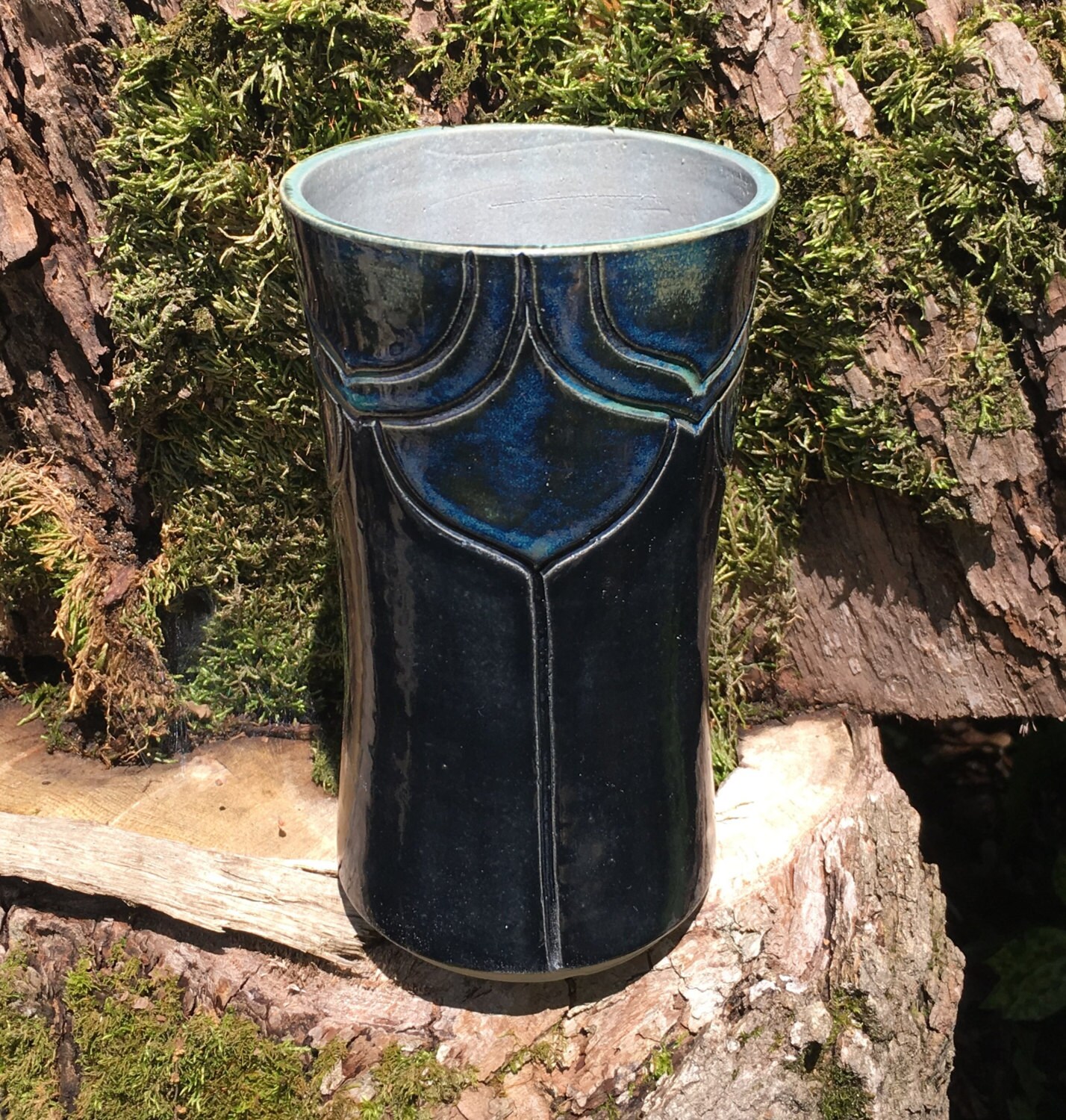 Carved pottery vase black ceramic vase by DanutaLoaneCeramics