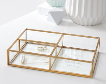 Vanity Tray, Jewellery Tray, Glass Tray, Personalized Jewelry Tray, Gold Compartment Tray, Gift For Her, Personalised Glass Compartment Tray
