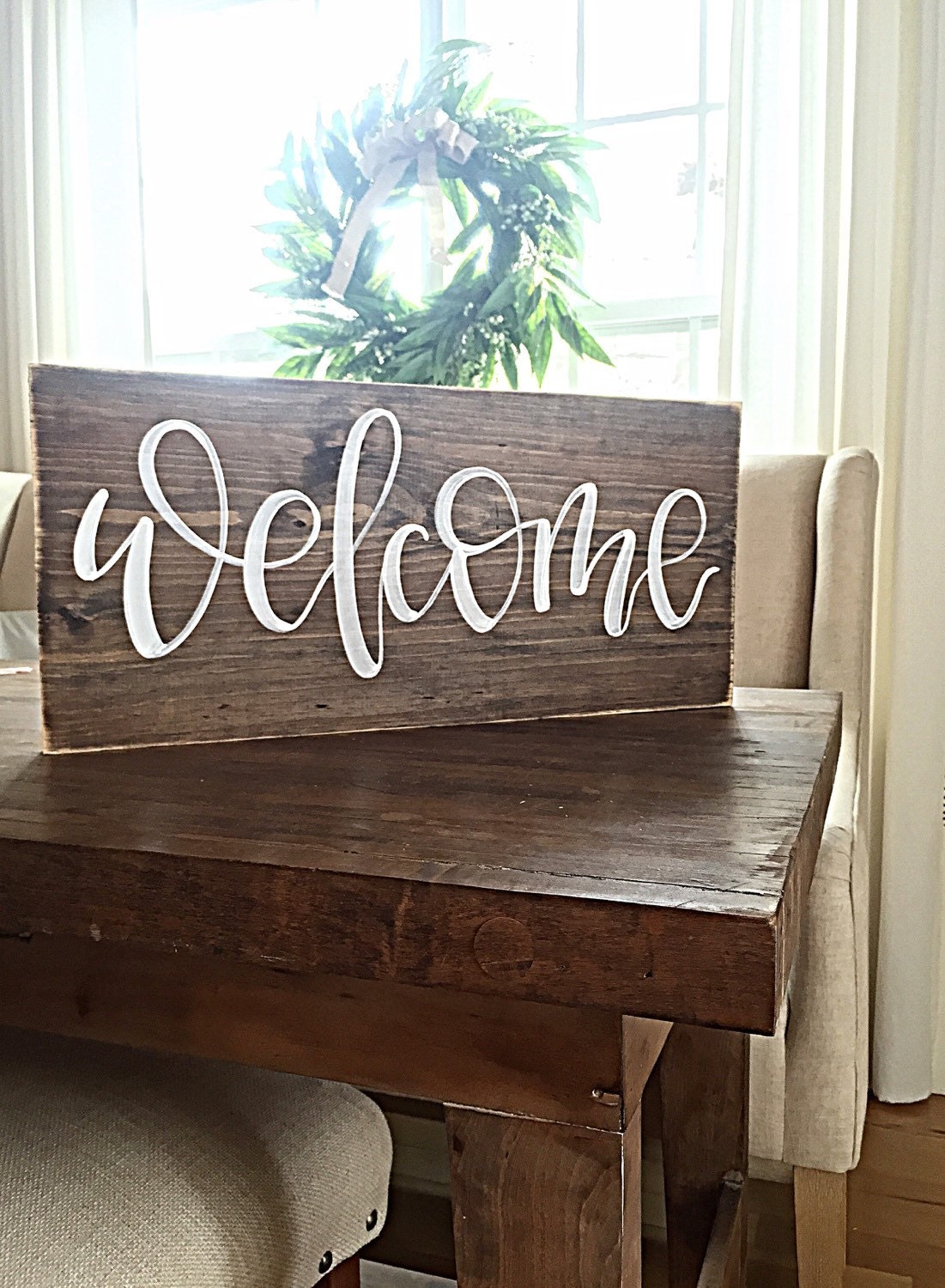 Welcome Sign Home Decor Rustic Hand Painted Wood Sign