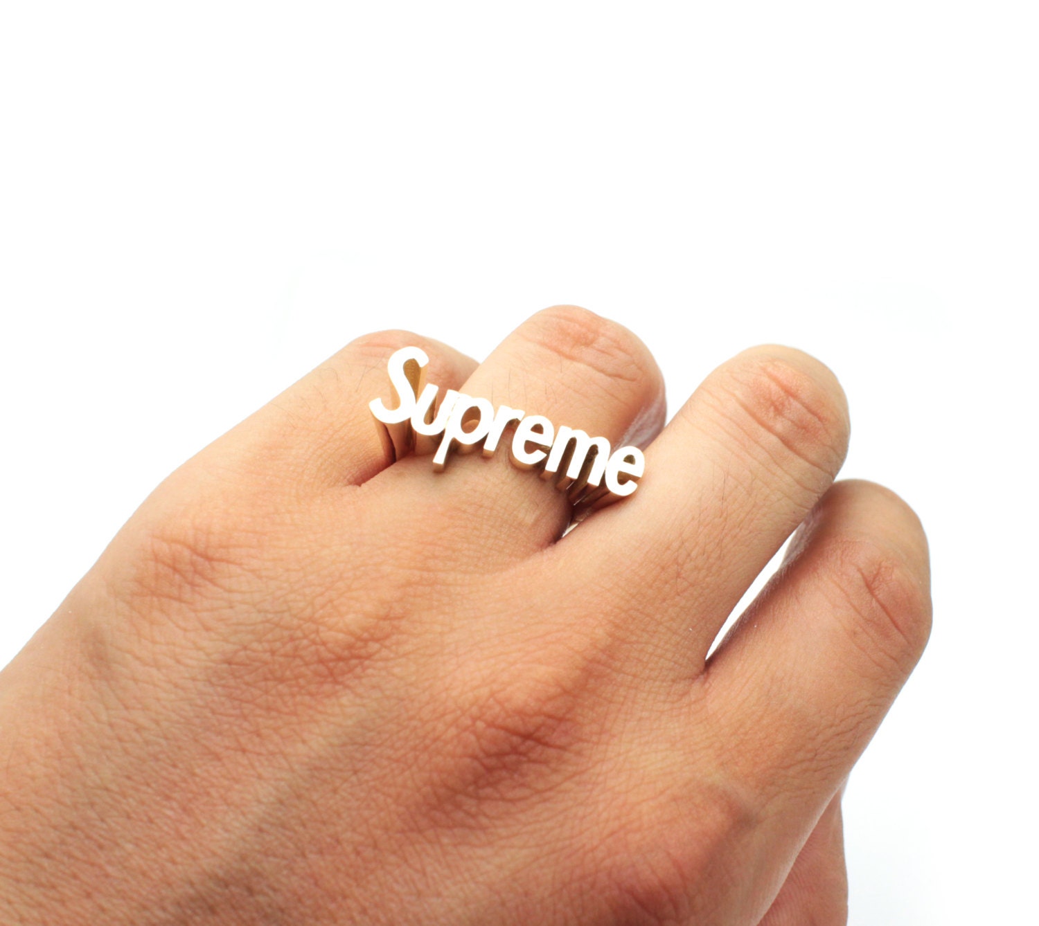 custom supreme ring hand made ring 14k yellow gold 3d letter