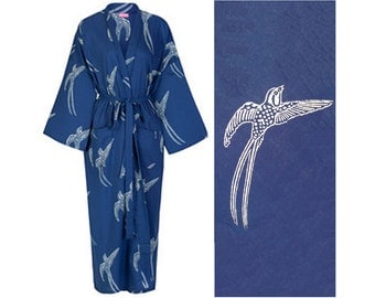 Top Seller! Cotton Kimono Robe - Dark Blue - Lightweight Cotton Dressing Gown - Women's Bathrobe - 100% Cotton Bathrobe.