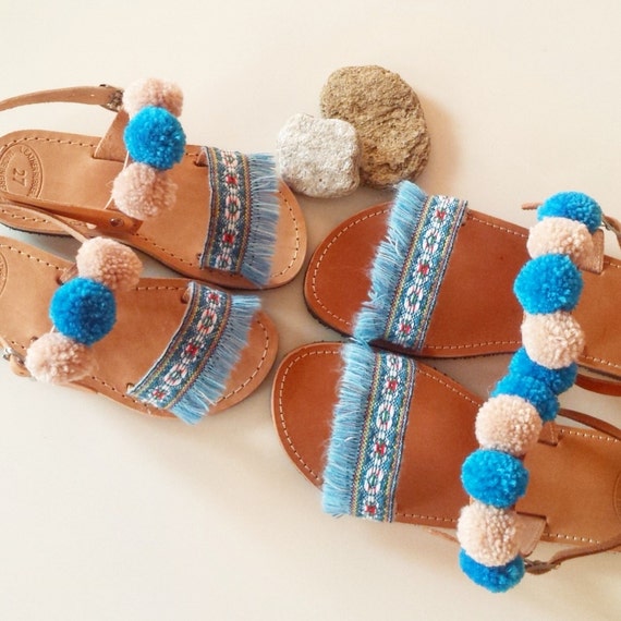 blue fringe sandals