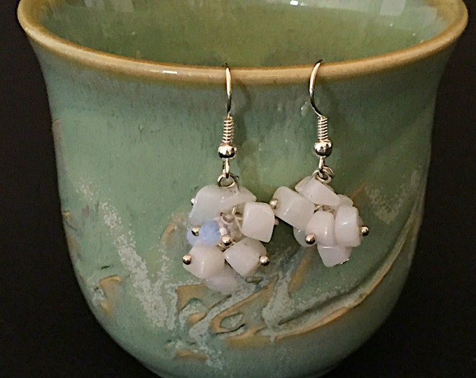 Clear white earrings, white earrings, white earring, white accessories, white bride earrings, dangly white earring, earrings white,