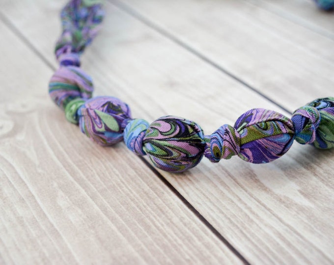 Nursing Necklace, Teething Necklace, Breastfeeding Necklace, Fabric Necklace - Purple Oil Swirl