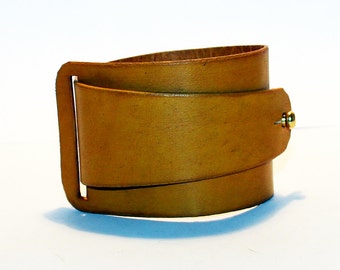 Yellow Leather Cuff!Yellow Leather Bracelet! Great Gift! Red Cuff! Very Nice Bracelet!