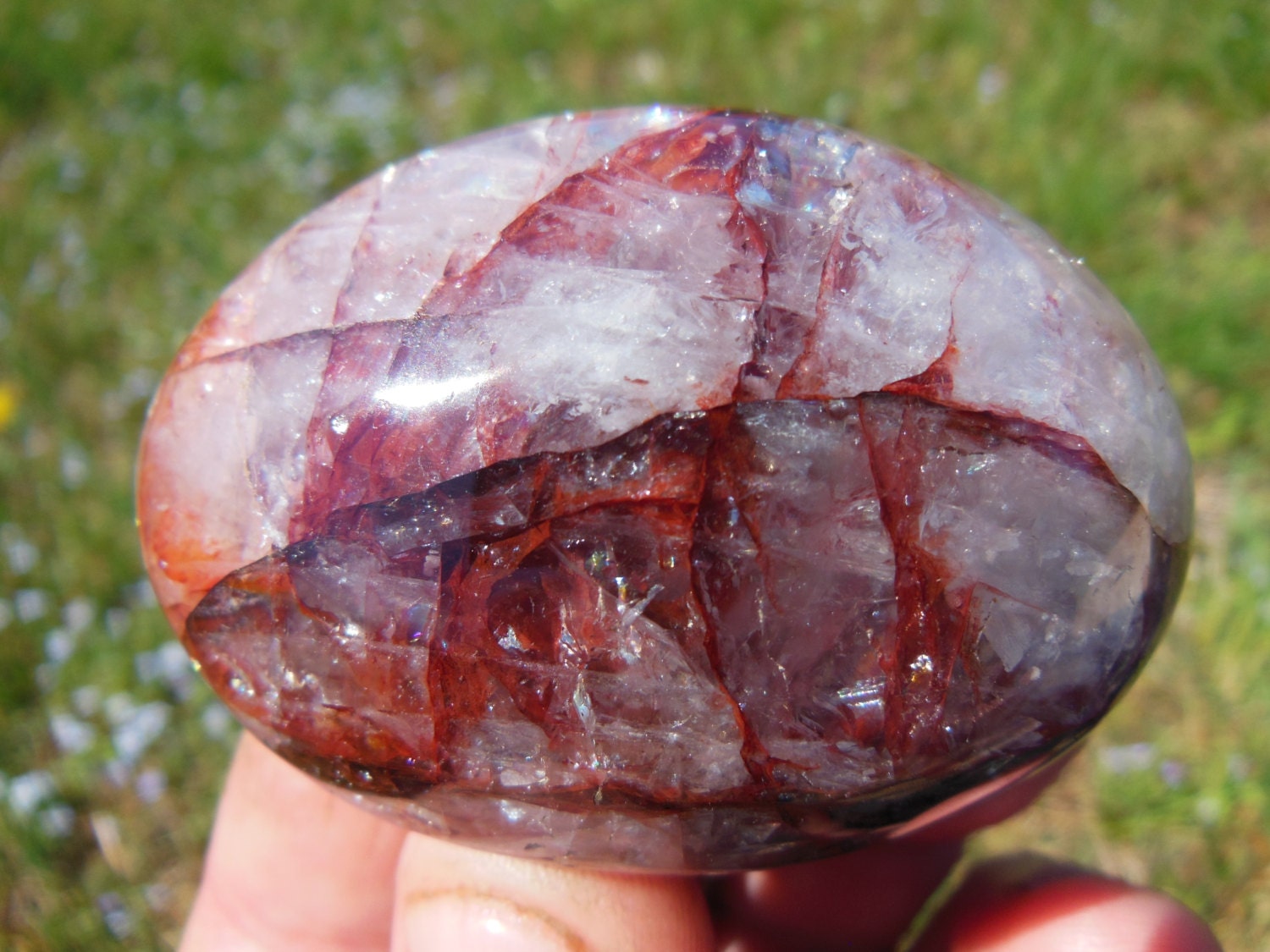 2.5 Natural Rainbow RED FIRE Quartz Crystal Palm Stone