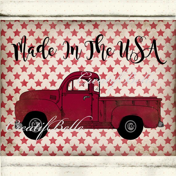 Vintage Red Truck Made In The USA Large Instant Digital