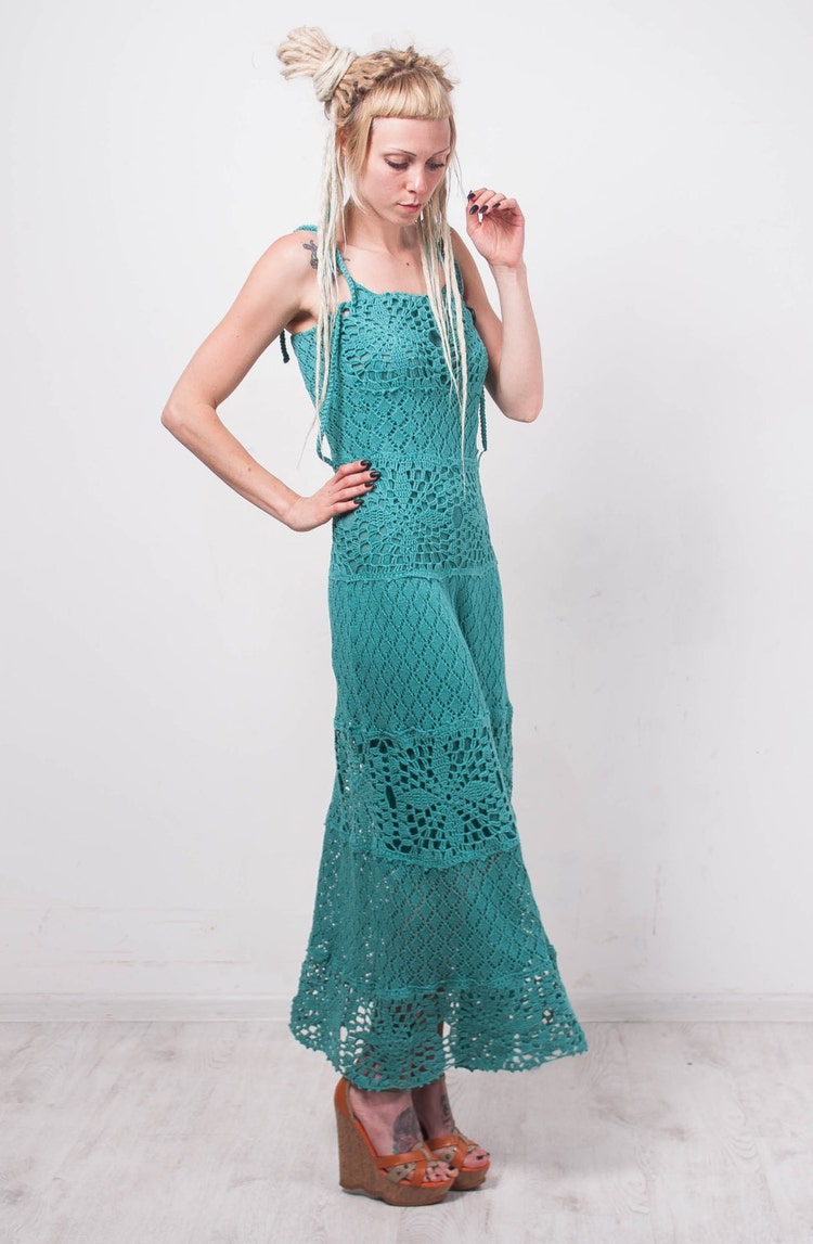 Crochet maxi dress turquoise dress maxi by CrochetDressTalita