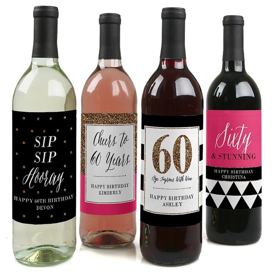 60th birthday wine bottle labels custom chic 60th birthday