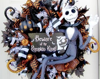 Halloween Wreath- Jack Skellington Wreath- Front Door Decor- Deco Mesh Wreath- Disney Wreath