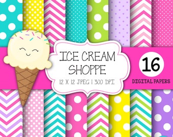INSTANT DOWNLOAD, Birthday digital paper, Ice Cream Party, Ice Cream Cone Clipart, Ice Cream Clip Art, Polka Dots, Personal & Commercial Use