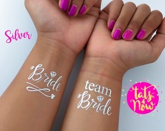 SILVER Temporary tattoos, Silver script Team bride and matching bride bachelorette tattoos