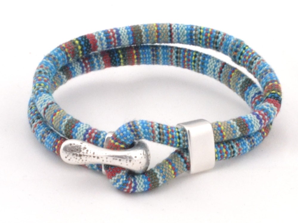 blue tones ethnic bracelet multicolor woven bracelet