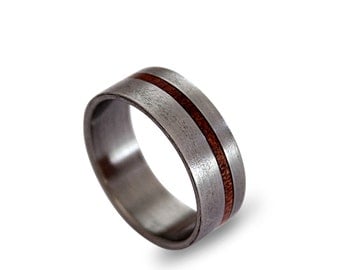 Mens Wedding Ring, Titanium Ring for Men with Rose Root Inlay mens Titanium Wedding Band, Men's Ring