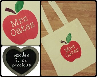 Personalised Teacher Tote Bag -Teacher Gift - Apple Teacher Bag - Tote Bag - Thank You Gift