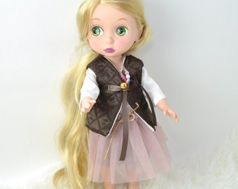 16 inches doll clothes, Disney Animators clothes, hand made clothes, brown waistcoat, tutu skirt, dusty pink