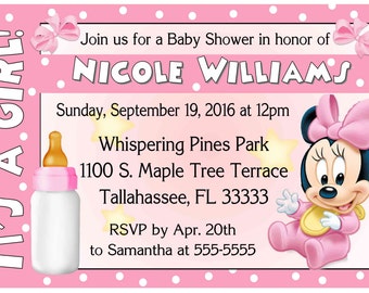 Disney Baby Minnie Mouse Baby Shower invitations - DIY - INSTANT DOWNLOAD ~ Printable Digital File