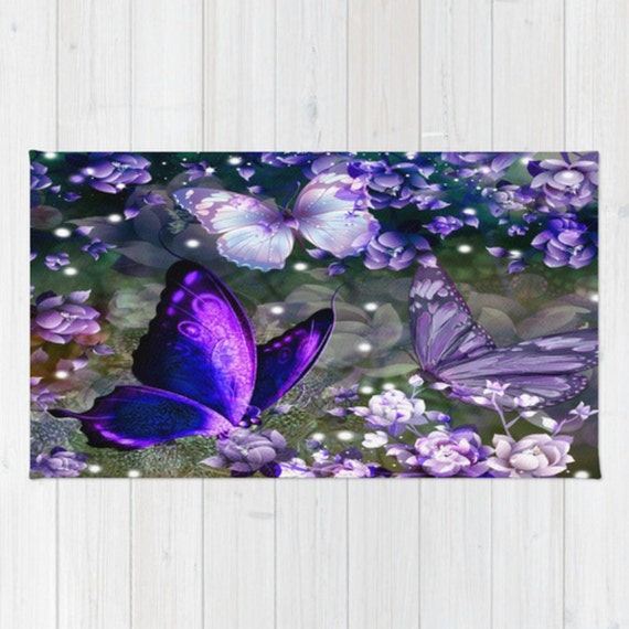 Butterfly Area Rug Throw Rugs Purple Floral