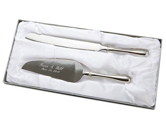 Wedding Cake Server and Knife Set Engraved With Westwood Style Handles Silver Plated Traditional Cake Server and Knife Personalized