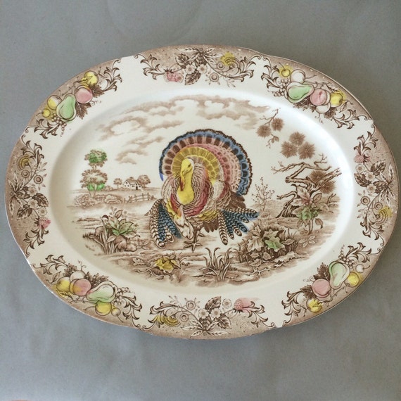 Vintage Turkey Platter brown transferware platter