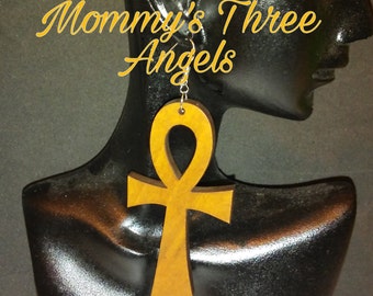 Simple Ankh Earrings/ Simple Wood Stained Ankh READY TO SHIP