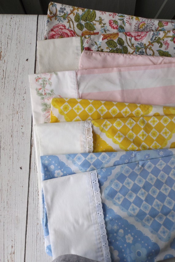 4 King Size/ Vintage Pillowcases/ Yellow/ Pink/ Geometric/