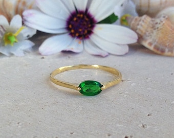 20% off-SALE!! May Birthstone Jewelry - Emerald Ring - Thin Stackable Ring - Gemstone Ring - Stacking Ring - Green Ring - Gold Ring