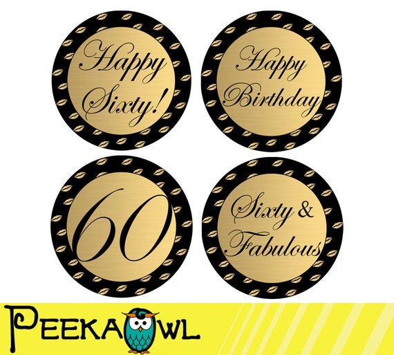 Instant Download 60th Birthday Cupcake Toppers 60th and