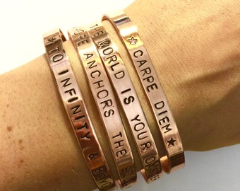 personalised copper cuff, handmade jewellery, personalized quote cuff, skinny cuff bracelet, customized jewelry, custom gift, gifts for her