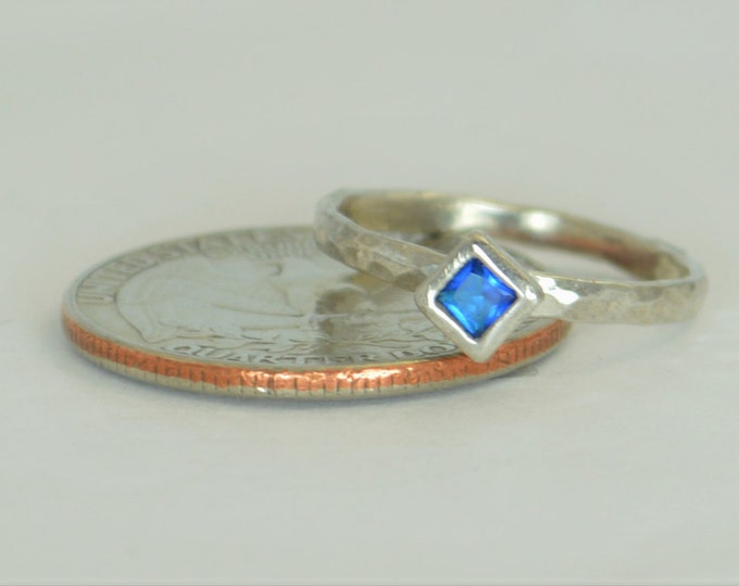Square Zircon Ring, Blue Zircon White Gold Ring, Decembers Birthstone Ring, Square Stone Mothers Ring, Square Stone Ring,
