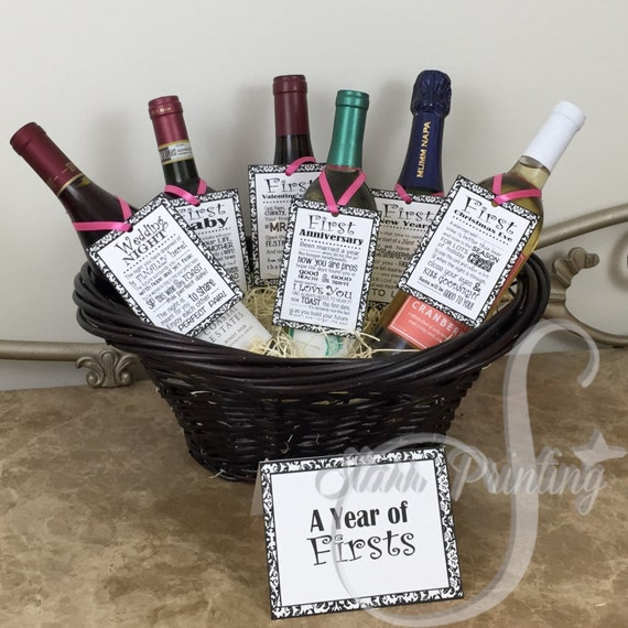 Bridal Shower Wine Basket Gift Set with 6 tags and shower card