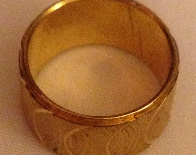 Storewide 25% Off SALE Vintage Gold Tone Textured Crescent Wide Cuff Ring Band Featuring Brushed Scroll Design Finish