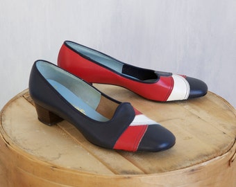 blue red and white shoes