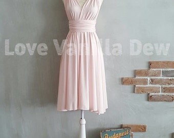 Bridesmaid Dress Infinity Dress Straight Hem Blush Knee Length Wrap Convertible Dress Wedding Dress