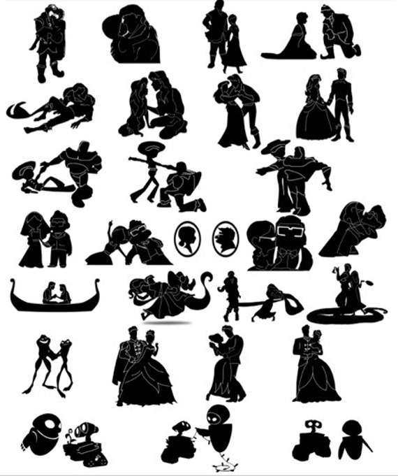 27 Disney Couple Silhouettes Clip art / png and by DigitalNeeds