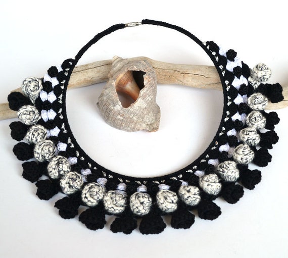 crochet necklace statement pattern big bold statement black necklace, necklace, chunky chunky white black