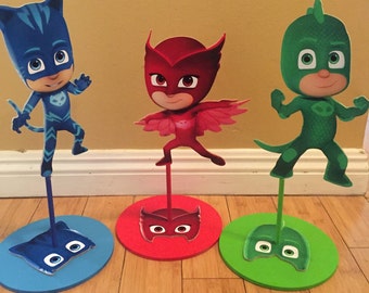PJ Masks Inspired Centepiece, Catboy, Gekko, Owlette Birthday centerpieces, PJ masks party decorations