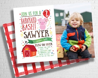 Farm Birthday Invitation | Barnyard Birthday Invitation| Farm Animal Birthday Invite | Rooster, Pig, or Cow | DIGITAL FILE ONLY