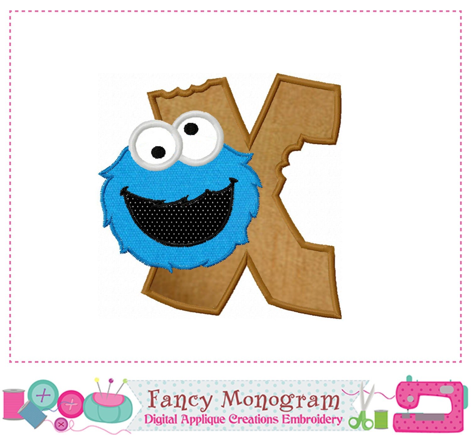 Cookie Monster Monogram X appliqueCookie Monster Letter X
