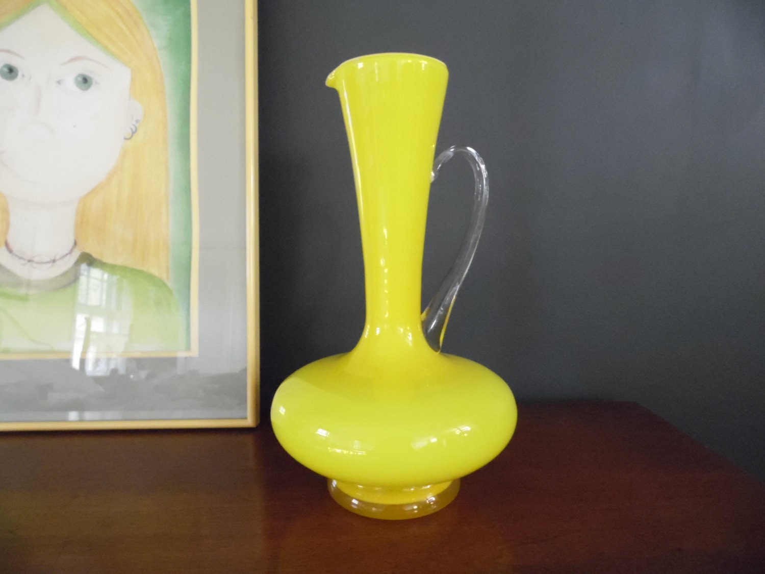 Modern Yellow Cased Glass Vase Large Yellow Cased Glass