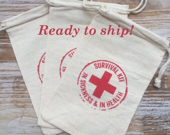 16 survival kits-in sickness and in health wedding favor bags, recovery bags, first aid bags, hangover kits, hangover bags, wedding welcome