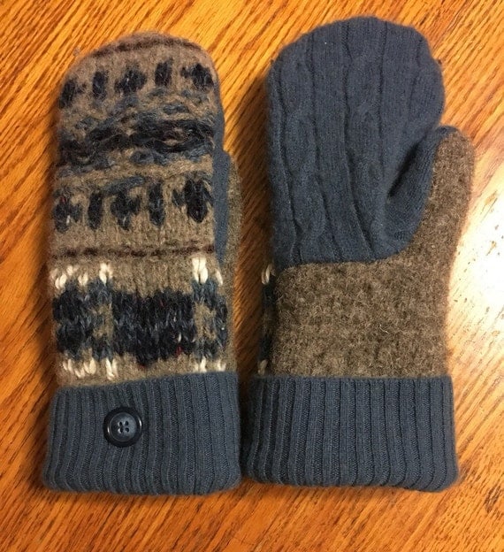 Toasty warm handcrafted wool sweater mittens by RoundRobinRestyle