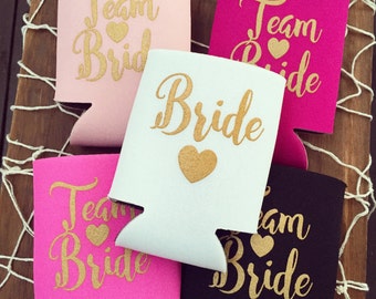 Team Bride Drink Coolers | Bachelorette Party Favors, Metallic Gold Drink Cooler Favors, Bachelorette Party Survival Kit, Bottle Can Holders